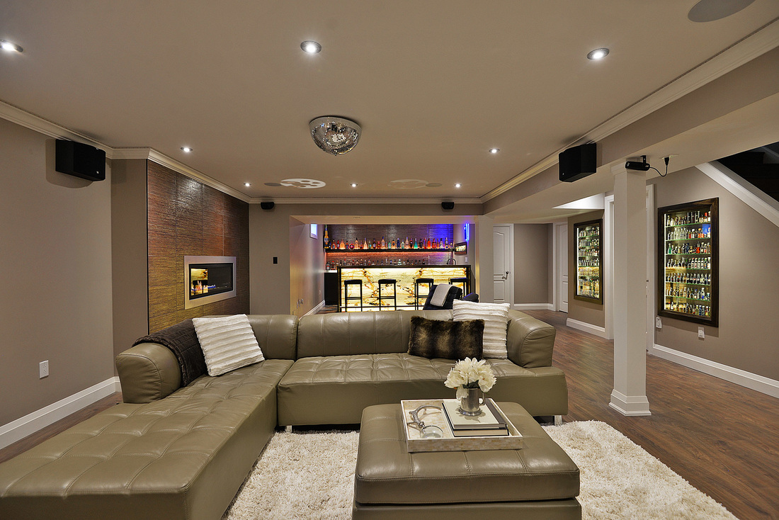 Contemporary basement design and build in mississauga