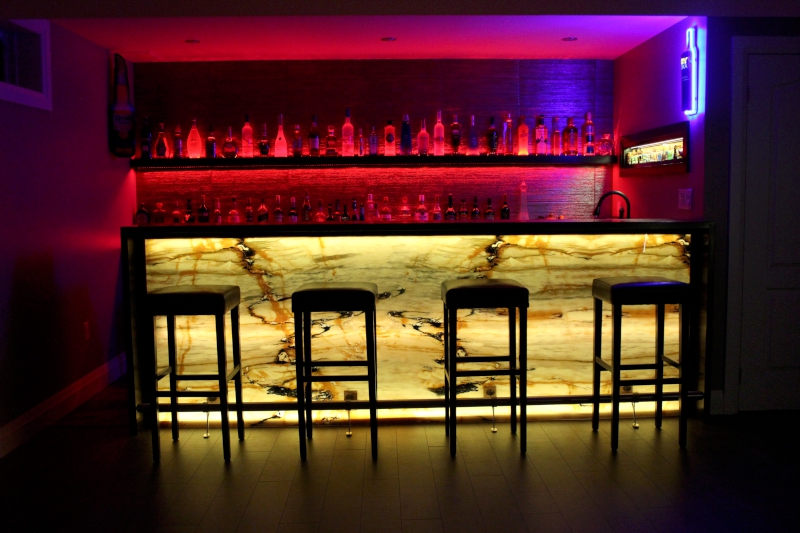 lit up bar in basement