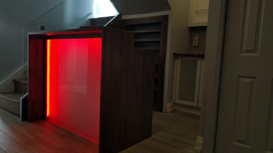 custom home bar with led lights glass front panel