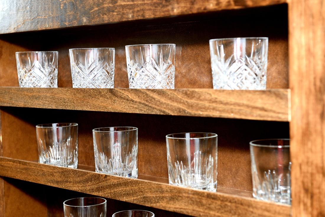 crystal glasses in bar